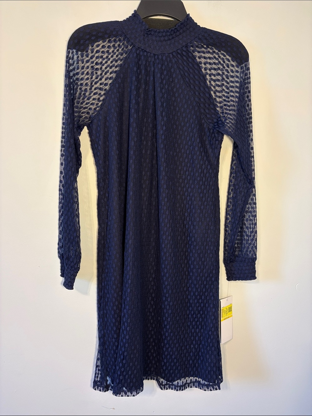 Nina Leonard Navy Long-Sleeve Lace Shift Dress